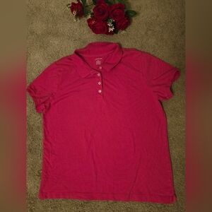 Lands'End women's crew neck t-shirt,size L,fuchsia pink, relaxed fit,100% cotton